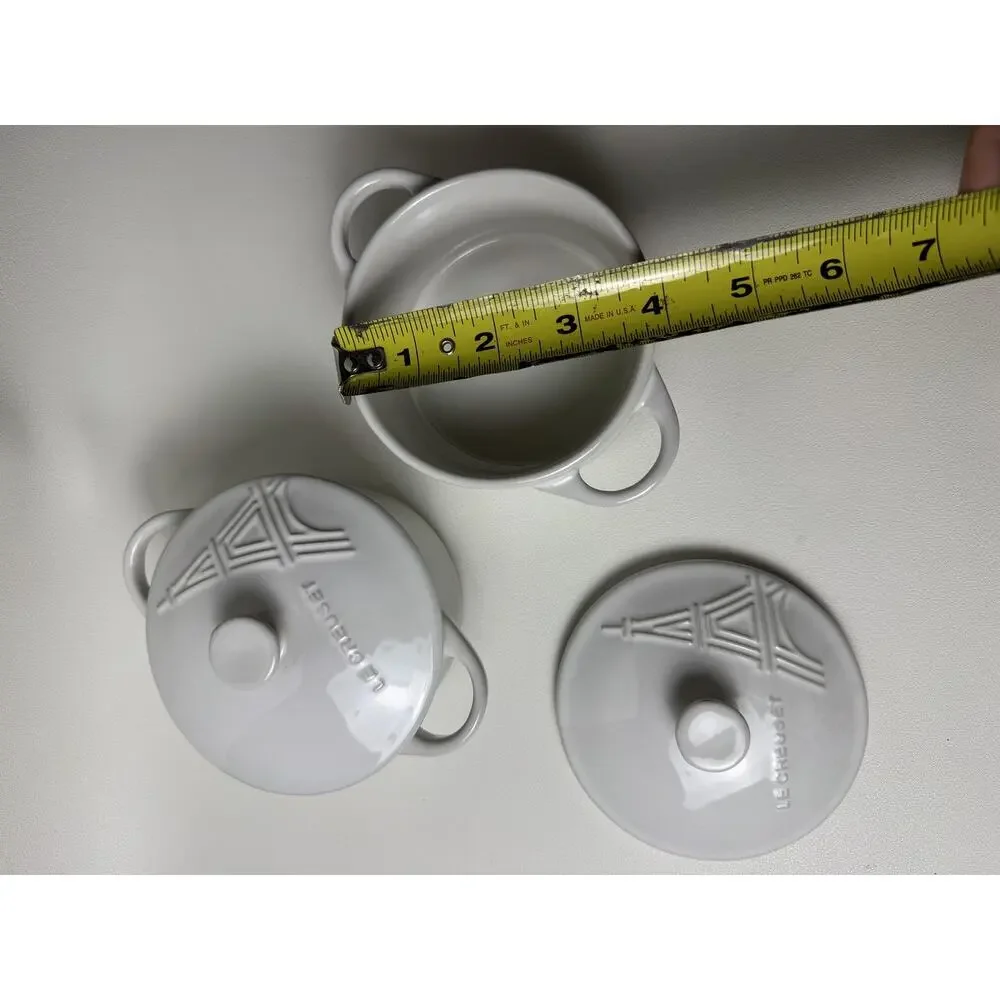 Le Creuset Eiffel Tower 10cm Mini Cocotte Casseroles Set Of 2 White Stoneware